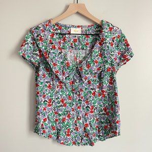 Maeve by Anthropologie Austen Collared Floral Short Sleeve Blouse - Women's 10